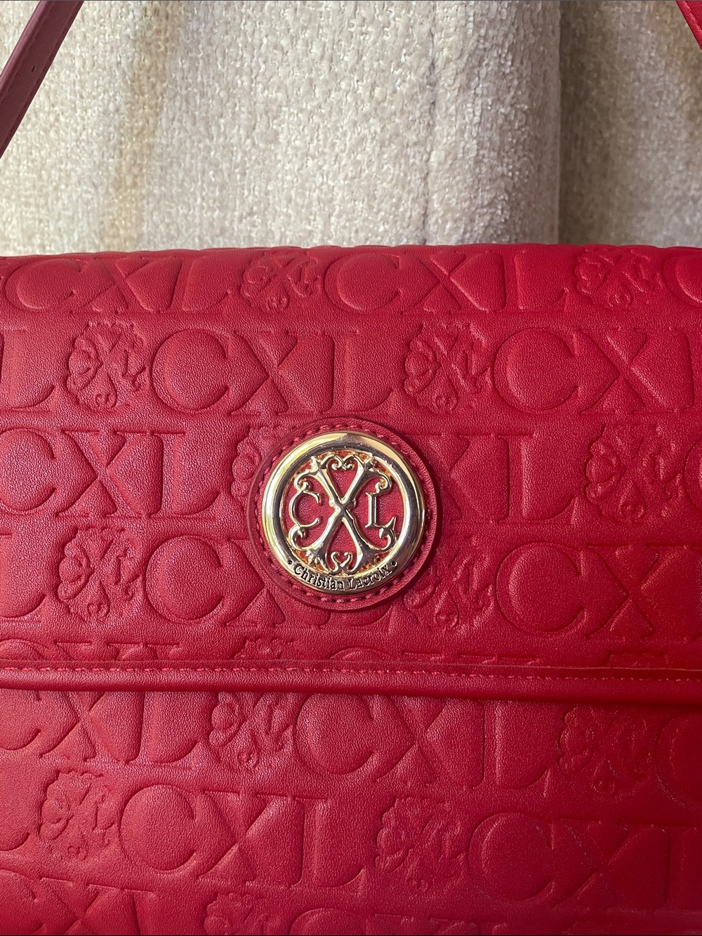 CXL Christian Lacroix Embossed Red Shoulder Bag with Gold Accents Logo - Picture 5 of 14
